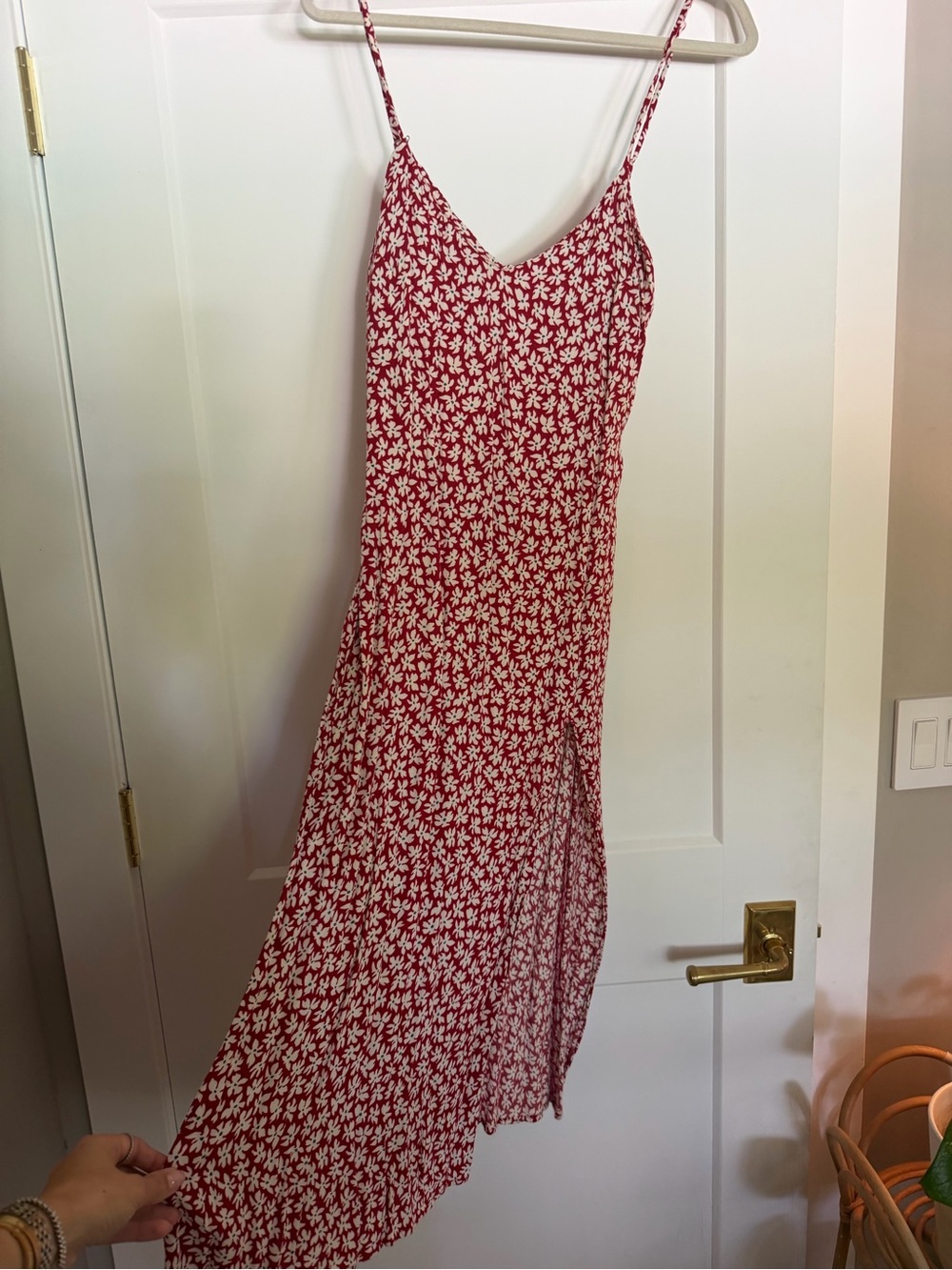 Reformation Red Floral Slip Dress with Spaghetti Straps